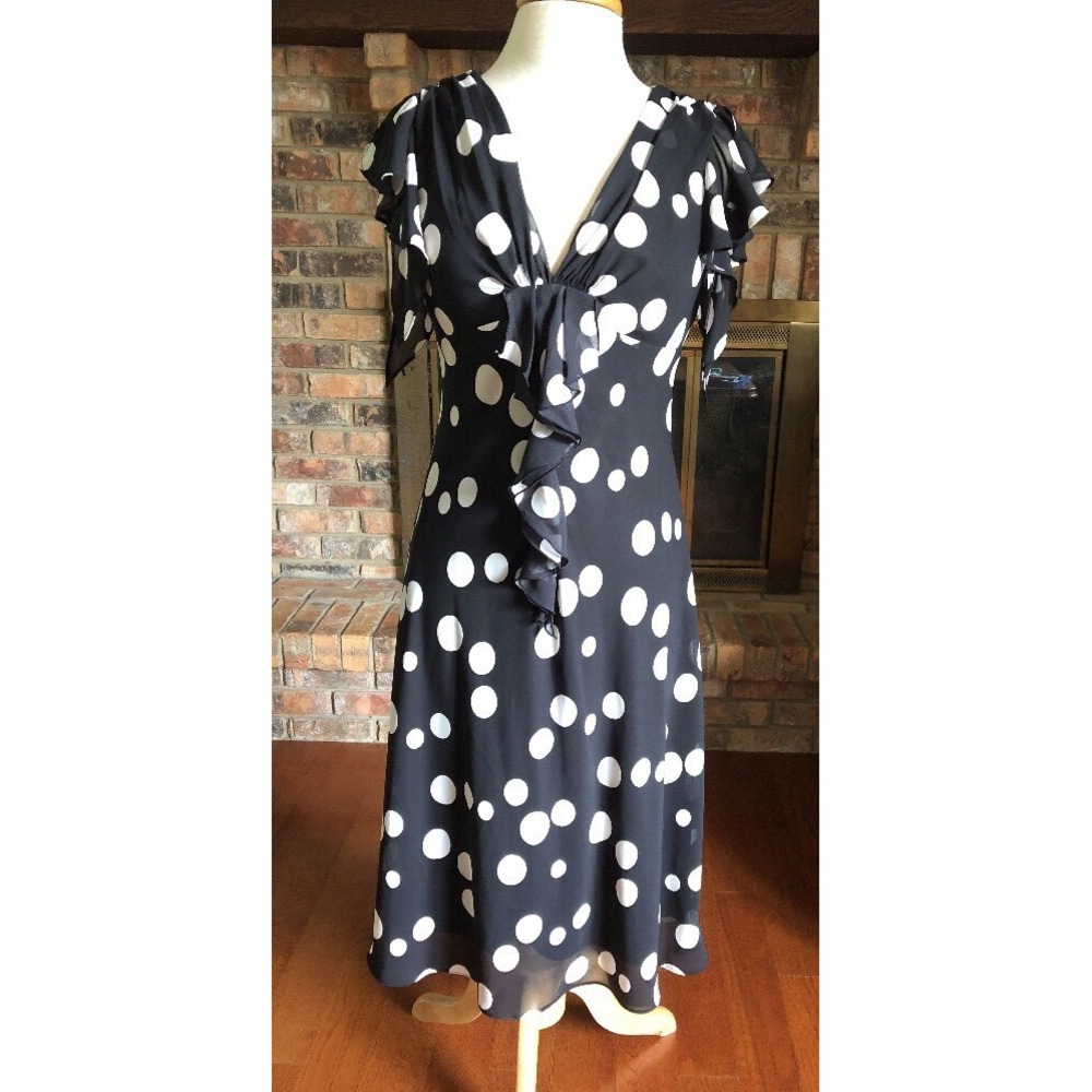Polka Dot JBS Women Dress Size 6 Black White Knee Length